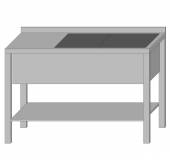 Стол производственный с полкой и двумя ваннами цельнотянутыми 1200*700*850 гл.300 мм с бортом