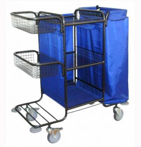 Тележка для горничных ТГ5 ОЛДАК 3 сетчатые полки, 2сетчатые корзины, подставка, мешок 110л с крышкой
