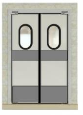 Маятниковая дверь двухстворчатая МДД(ОН)-1600.2200-40 (RAL шагрень) рама угловая, окна, отбойники