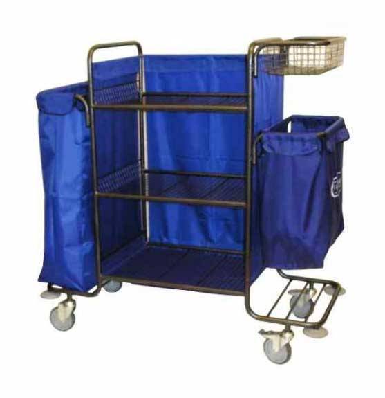 Тележка для горничных ТГ6 ОЛДАК 3 сетчатые полки со шторками, сетчатая корзина, 2 мешка 110л/50л