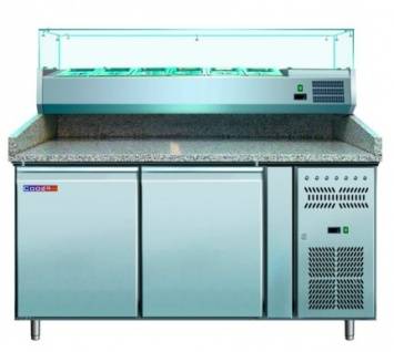 Стол холодильный для пиццы 2-дверный COOLEQ PZ2600TN-VRX380 столешница гранит, витрина