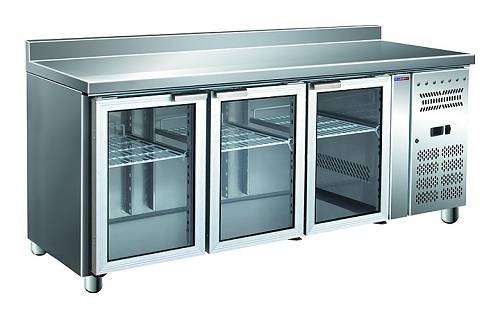 Стол холодильный 3-дверный COOLEQ GN3200TNG с бортом, стеклянные двери
