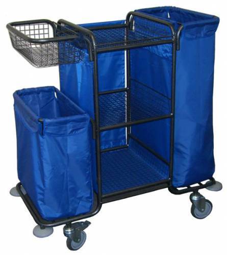 Тележка для горничных ТГ3 ОЛДАК 3 сетчатые полки со шторками, сетчатая корзина, 2 мешка 110л/75л
