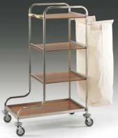Тележка для горничных ТН5 ОЛДАК нерж., 4 полки ЛМДФ, мешок 110л Тележка для горничных ТН5 ОЛДАК нерж., 4 полки ЛМДФ, мешок 110л