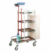 Тележка для горничных ТН6 ОЛДАК нерж., 4 полки ЛМДФ, мешок 110л, крепления под швабру Тележка для горничных ТН6 ОЛДАК нерж., 4 полки ЛМДФ, мешок 110л, крепления под швабру