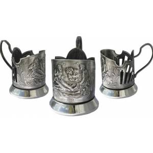 Подстаканник никелир. с чернью "Охотники на привале" Кольчугцветмет