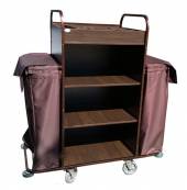 Тележка для горничных удлиненная ТГУ11.2 ОЛДАК 3стенки, 4полки МДФ, верхняя с бортом, 2 мешка по110л Тележка для горничных удлиненная ТГУ11.2 ОЛДАК 3стенки, 4полки МДФ, верхняя с бортом, 2 мешка по110л