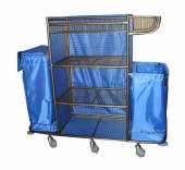 Тележка для горничных ТГ6.1 ОЛДАК удлиненная, 4 сетчатые полки со шторками, корзина, 2 мешка 110/75л Тележка для горничных ТГ6.1 ОЛДАК удлиненная, 4 сетчатые полки со шторками, корзина, 2 мешка 110/75л