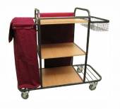 Тележка для горничных ТГ7 ОЛДАК 3 полки МДФ со шторкой, сетчатая корзина, подставка, мешок 110л Тележка для горничных ТГ7 ОЛДАК 3 полки МДФ со шторкой, сетчатая корзина, подставка, мешок 110л