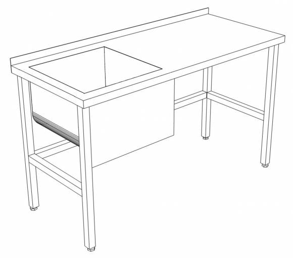 Стол производственный с ванной цельнотянутой 1400*800*850 гл.380 мм с бортом