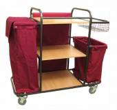 Тележка для горничных ТГ7.1 ОЛДАК 3 полки МДФ со шторкой, сетчатая корзина, 2 мешка 110л/75л Тележка для горничных ТГ7.1 ОЛДАК 3 полки МДФ со шторкой, сетчатая корзина, 2 мешка 110л/75л