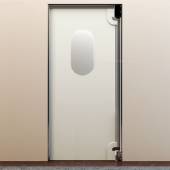 Маятниковая дверь одностворчатая МДО(ОН)-1000.2200-40, рама внутри проема, окно, отбойники