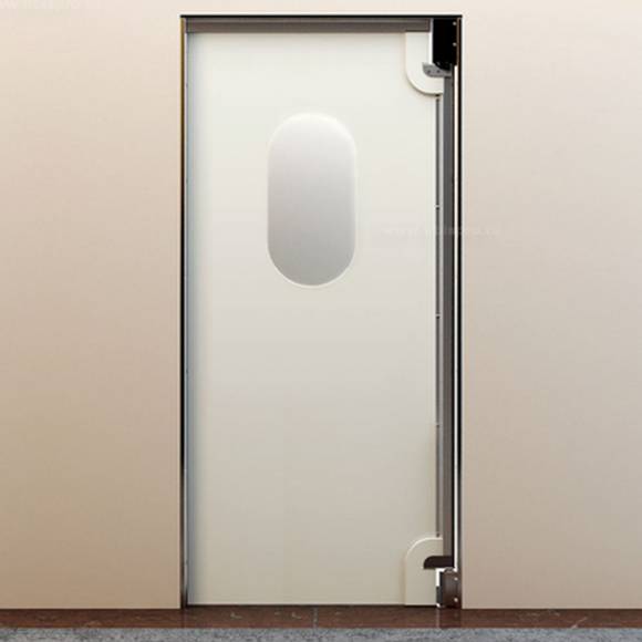 Маятниковая дверь одностворчатая МДО(ОН)-1000.2200-40, рама внутри проема, окно, отбойники