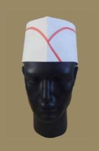 Пилотка поварская одноразовая h=85мм АВ-035 бумажная белая с красной полосой /50/