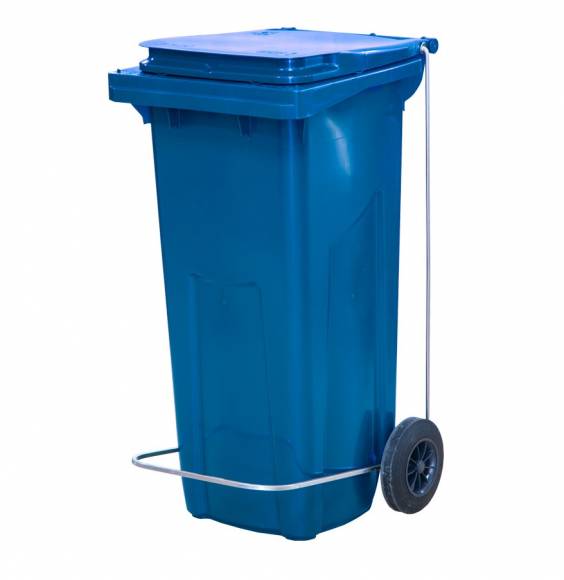 Бак для мусора 120 л 55*45*96 см. синий, с крышкой на колёсах с педалью 68446 Бак для мусора 120 л 55*45*96 см. синий, с крышкой на колёсах с педалью 68446