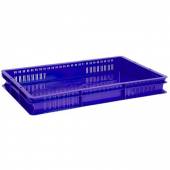 Ящик перфорированный 600х400х75мм прямой сплошное дно, синий 66463