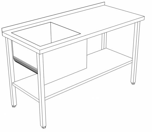 СППВМ стол производственный с полкой и ванной моечной 1700*500*850 гл.300 мм  с бортом СППВМ стол производственный с полкой и ванной моечной 1700*500*850 гл.300 мм  с бортом